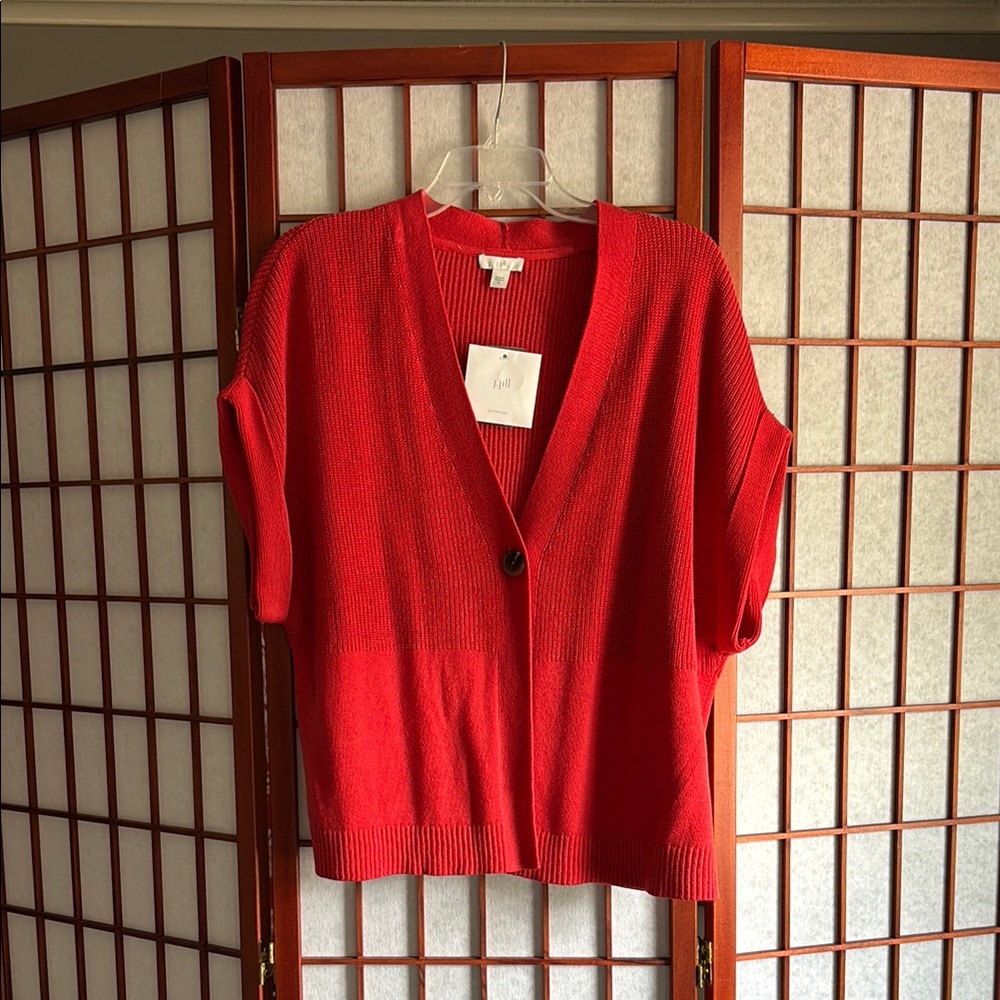 J. Jill Red Women's Cardigan Sweater, small-oversized